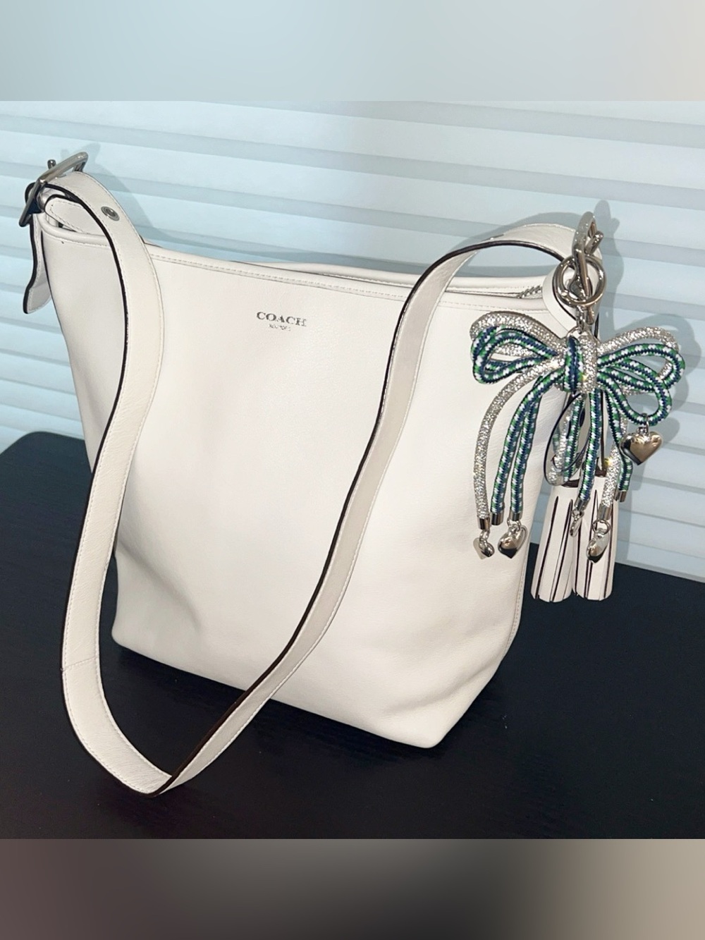 Coach Legacy Leather Shoulder Bag with Tassel Charm